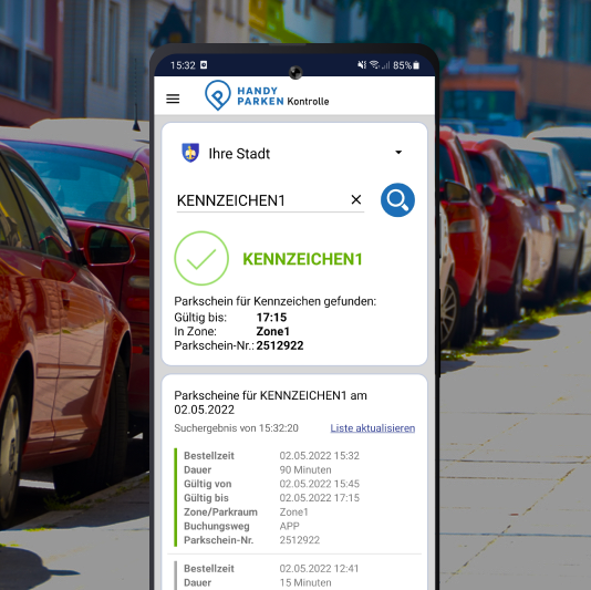 HANDYPARKEN Kontroll-Applikation auf Android Smartphone