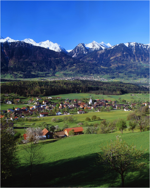 Foto der Gemeinde Schnifis mit Berglandschaft im Hintergrund