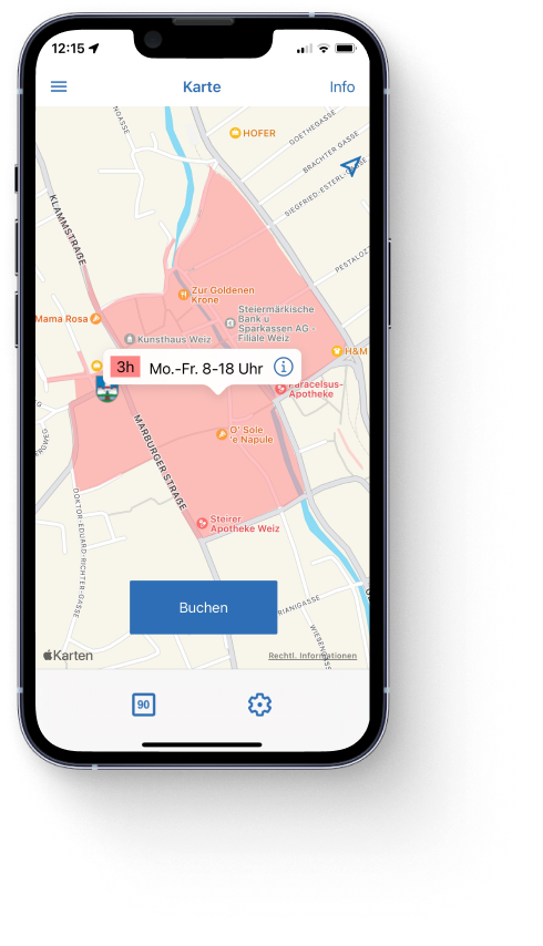 handyparken App Karte Weiz