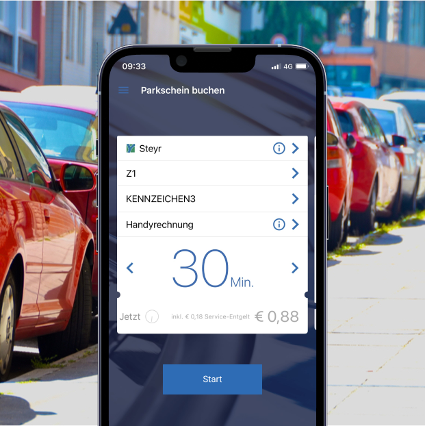 BA_Steyr_Start HANDYPARKEN Applikation auf Mobiltelefon