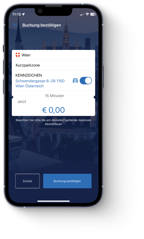 HANDYPARKEN Applikation auf Mobiltelefon