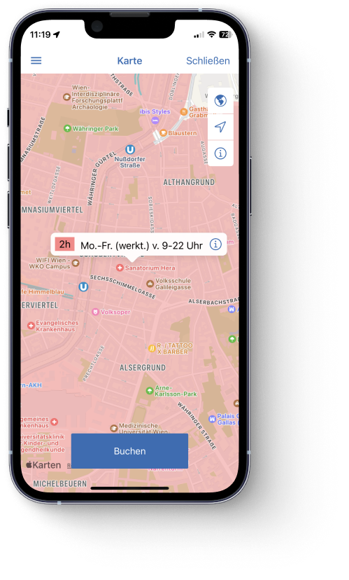 HANDYPARKEN Applikation auf Mobiltelefon