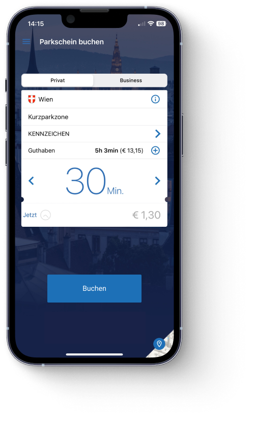 HANDYPARKEN Applikation auf Mobiltelefon
